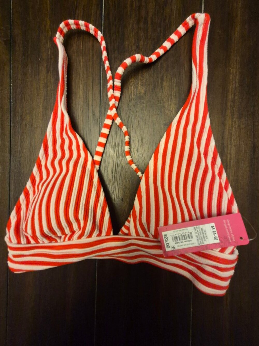 Xhilaration Red White Striped Triangle Bikini Top Womens M NWT